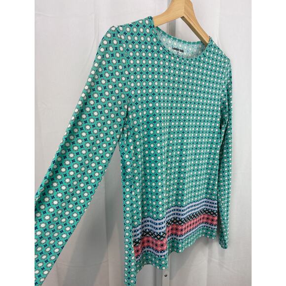 LANDS' END  2 4 XS Geometric Swim Top Rash Guard Long Sleeve Crew Green Multi - Picture 4 of 8